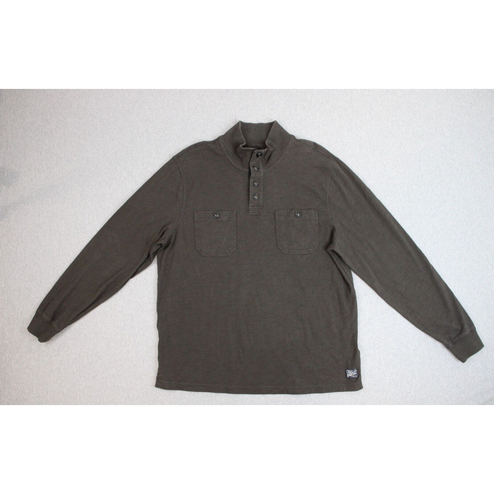 Lucky Brand Sweater Menâ XL Brown 100% Cotton 1/4 Button Mock Neck Logo